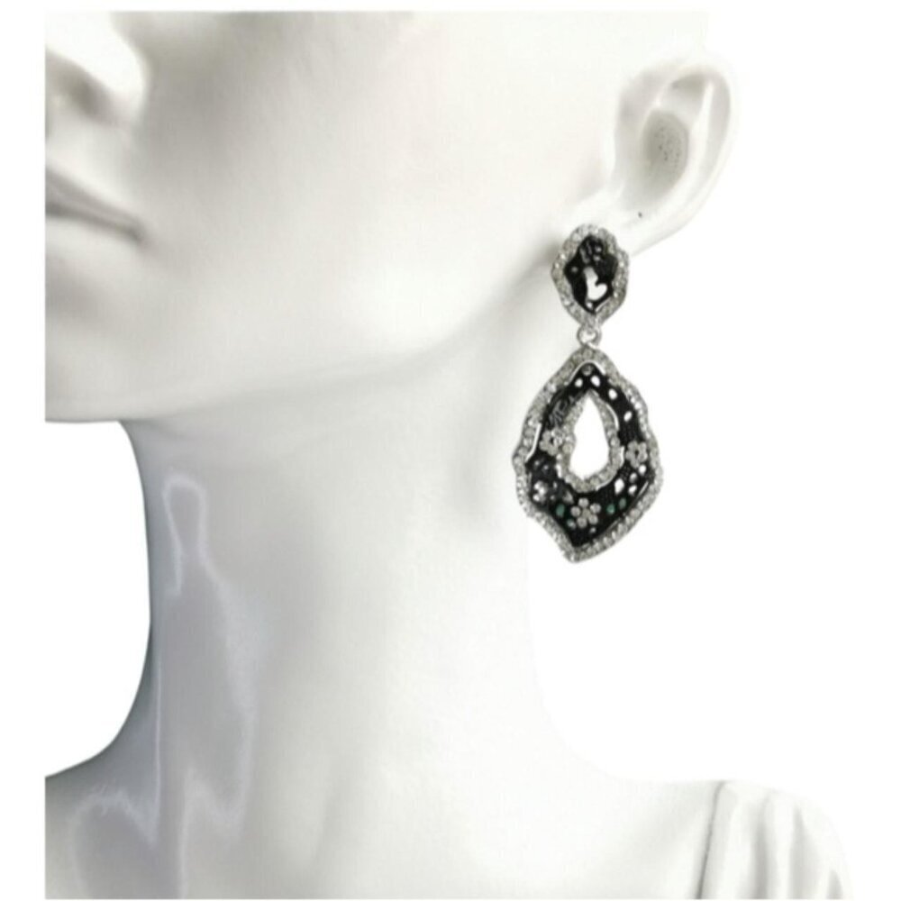 Abstract Statement Black Clear Crystal Earrings - image 1